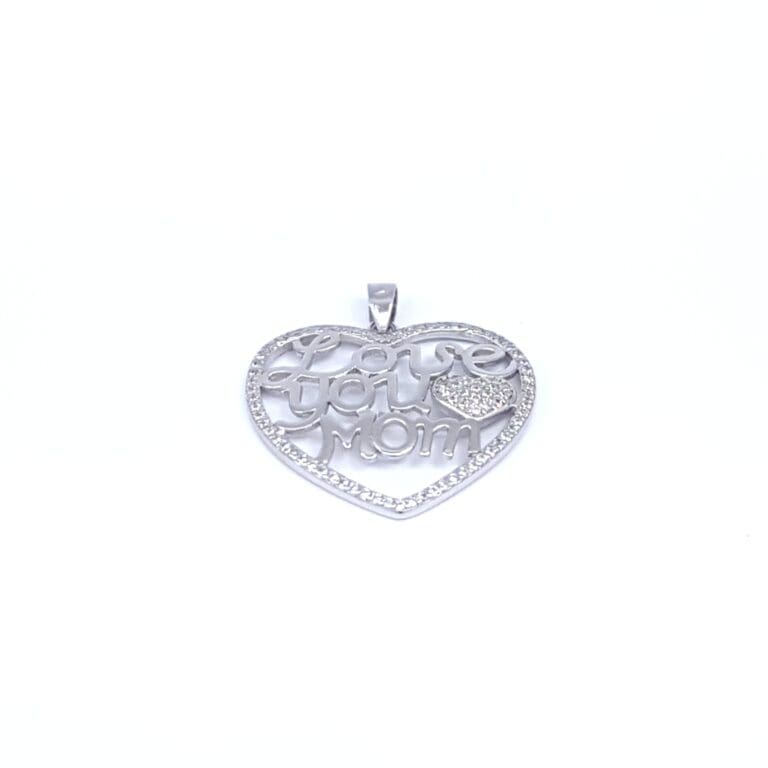 Silver "Love You Mom" pendant with stones