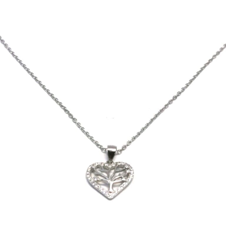 Silberne Kette mit Baum des Lebens-Anhänger aus weißem Stein