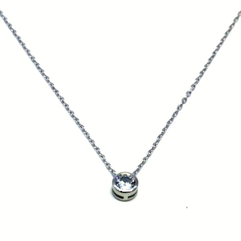 Silberne Kette mit weißem 1-Stein-Knopf-Anhänger