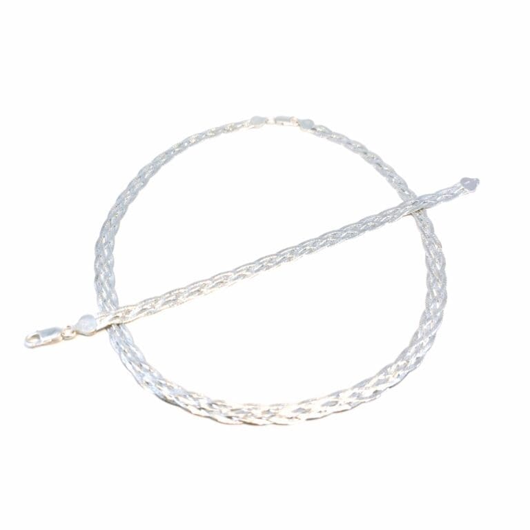 Silberne 4-strängige geflochtene flache Halskette 45cm mit Armband 19cm