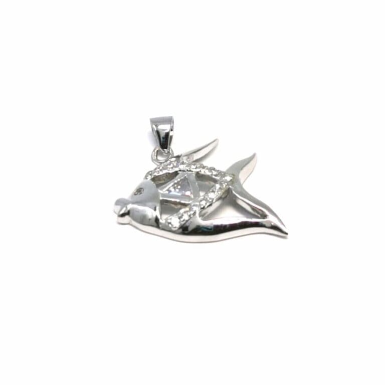 Silver stone fish pendant