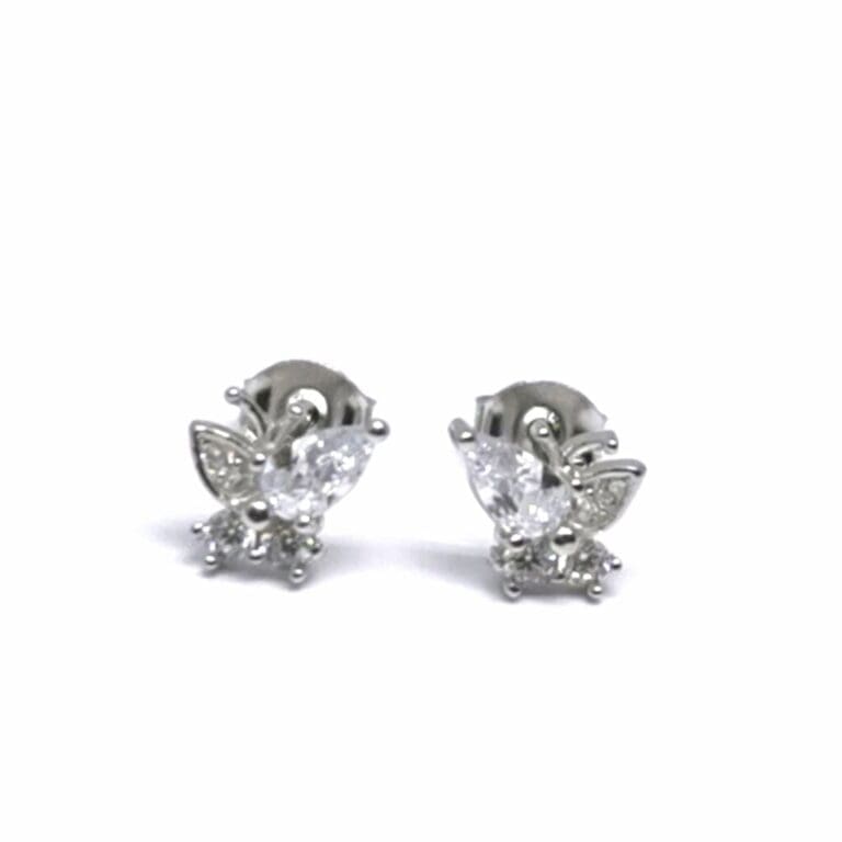 Silver white stone butterfly earrings