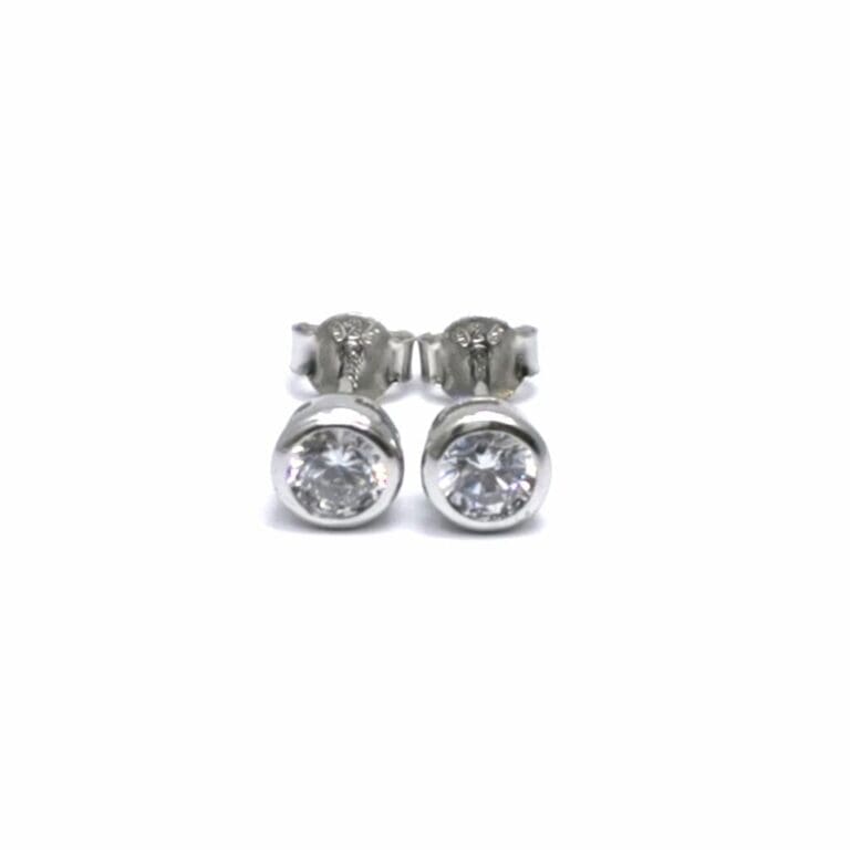 Silver white stone button earrings