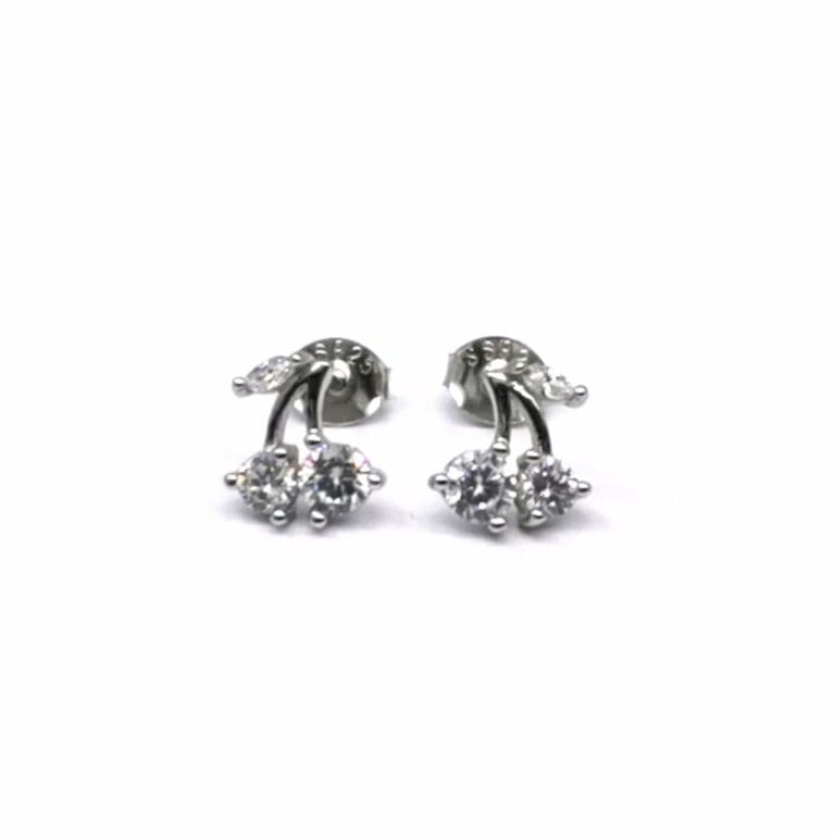 Silver white stone cherry earrings