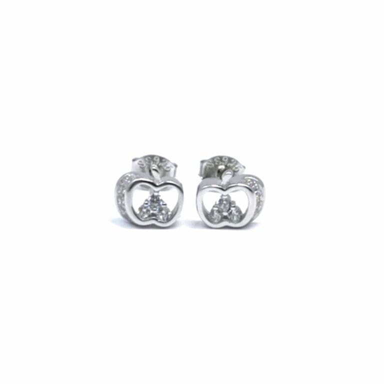 Silver white stone apple earrings
