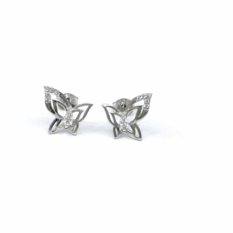 Silver white stone butterfly earrings