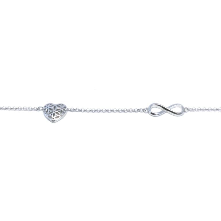 Silbernes Armband mit durchbrochenem Herzmotiv und Unendlichkeitszeichen