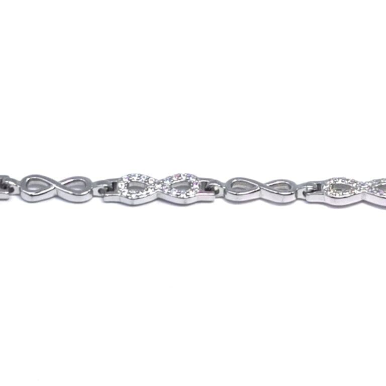 Silver white stone infinity sign bracelet