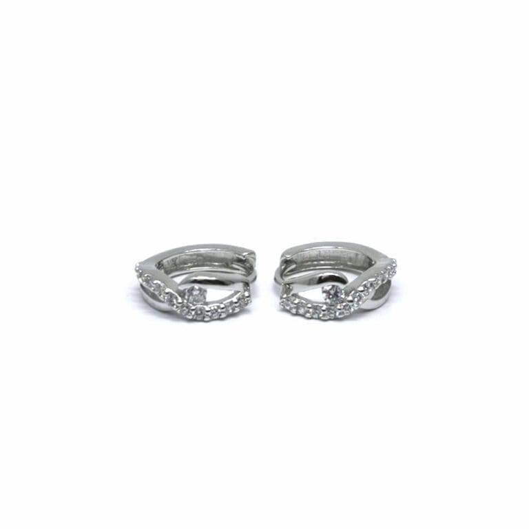 Silver wavy white stone small hoop earrings