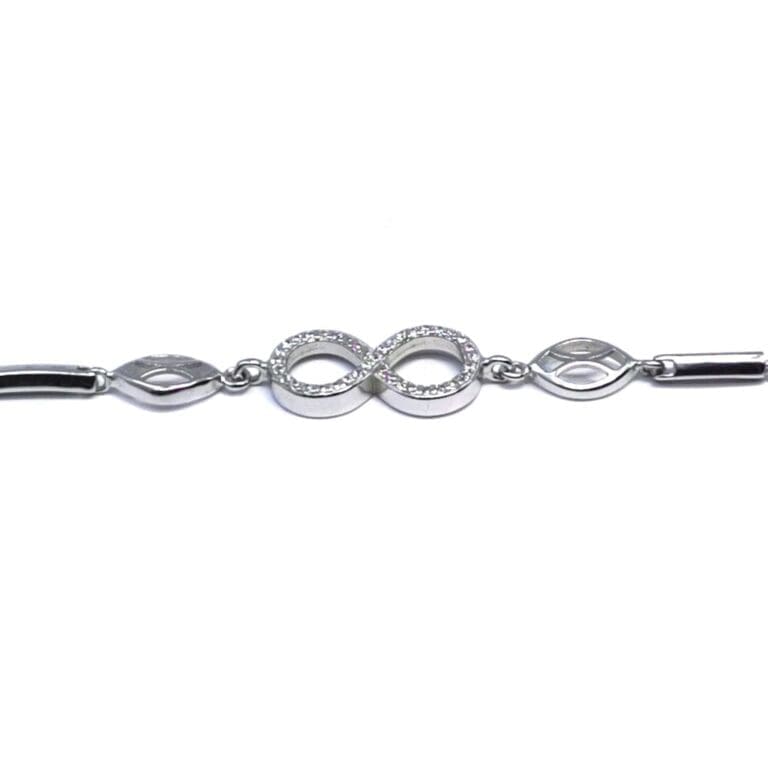 Silver white stone infinity sign bracelet