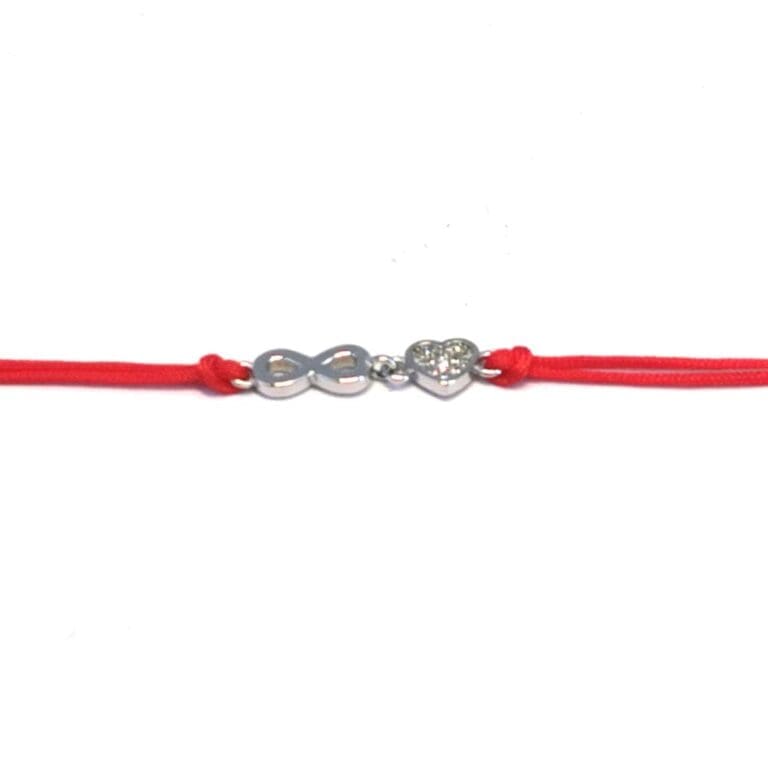 Silver white stone heart-end mark double threaded red cotton bracelet