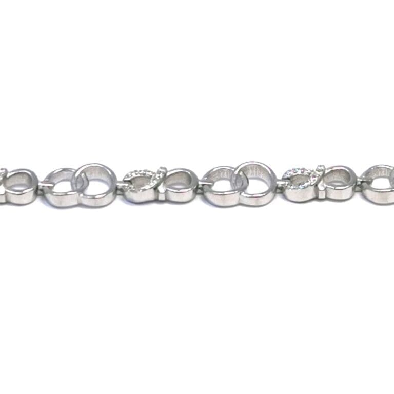 Silver white stone infinity sign bracelet with hoop