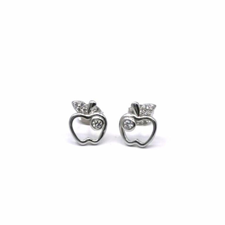 Silver white stone apple contour earrings