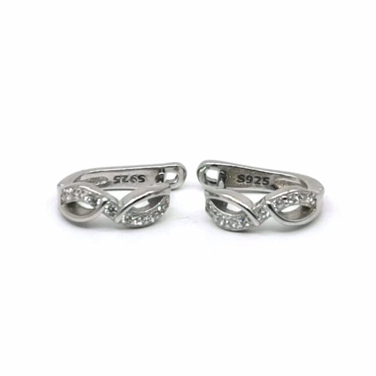 Silver white stone wavy earrings