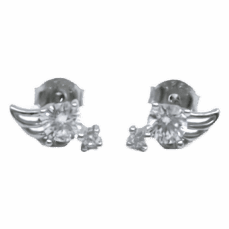 Silver white stone angel wing earrings