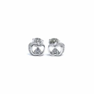 Silver white stone apple earrings