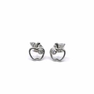 Silver white stone apple contour earrings