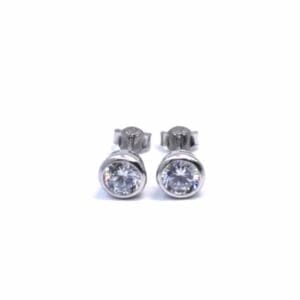 Silver white stone button earrings