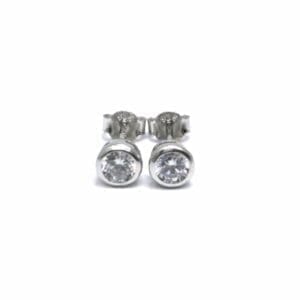 Silver white stone button earrings
