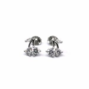 Silver white stone cherry earrings