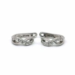 Silver white stone wavy earrings