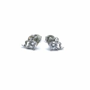 White stone silver half flower earrings