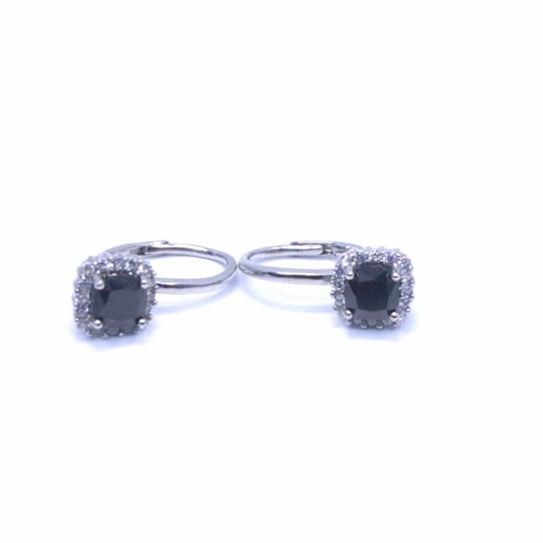 Silver black and white stones 4 claw earrings with patent closure