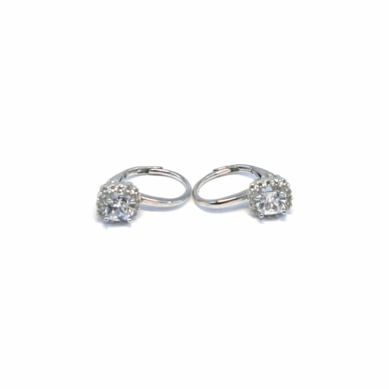 Silver white stone earrings with patent closure