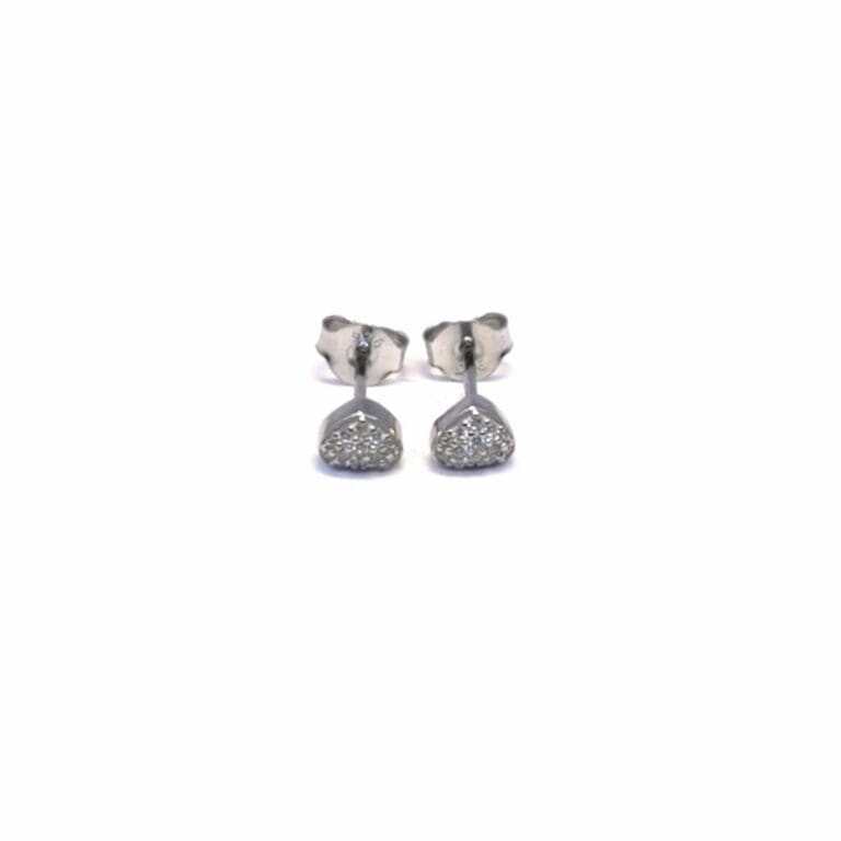 Silver white stone heart stud earrings