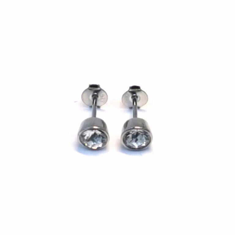 Silver white 1 stone button stud earrings