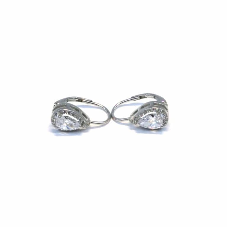 Silver white drop shaped stone earrings with patent closure