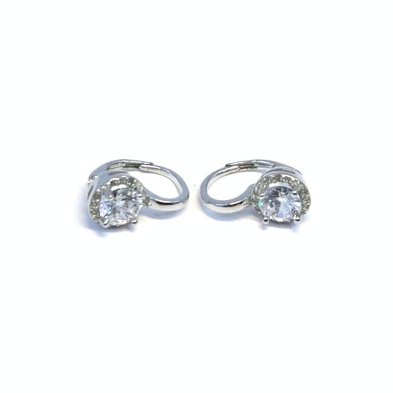 Silver white stone earrings with patent closure