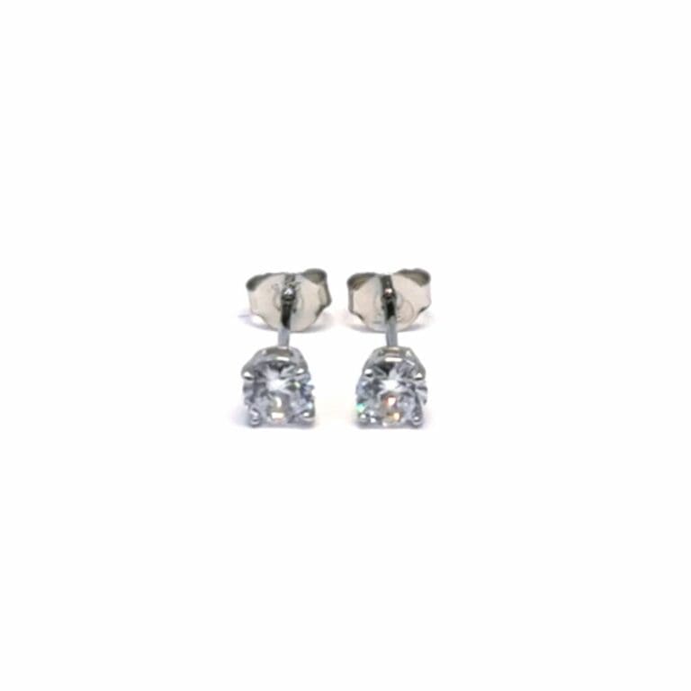 Silver 4 claw white stone stud earrings