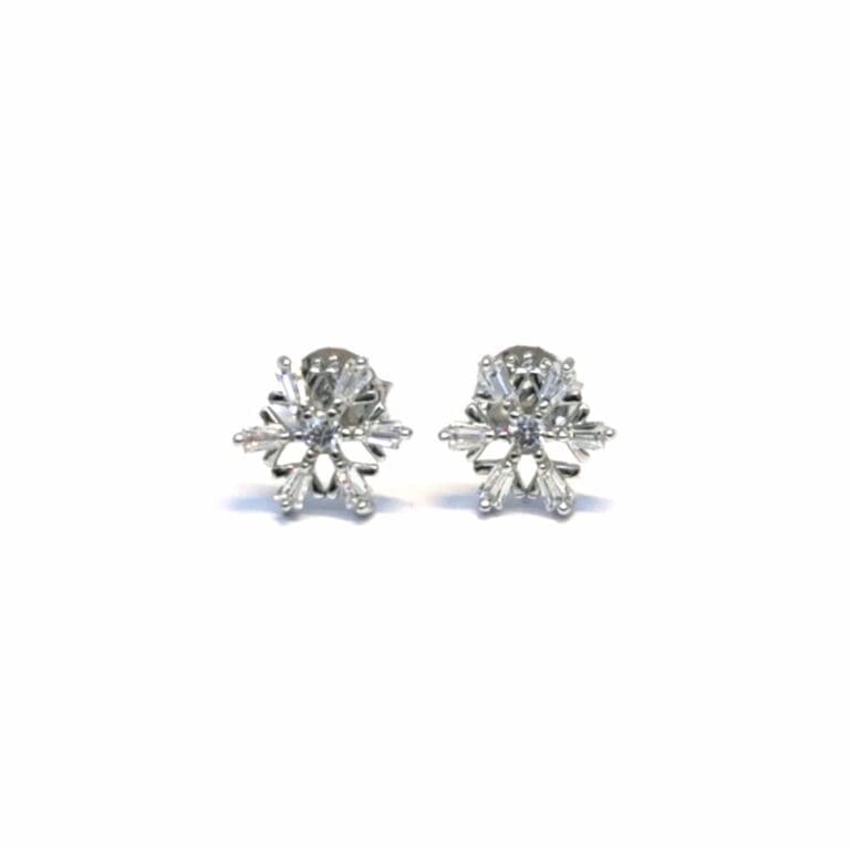 Silver white stone snowflake stekker earrings