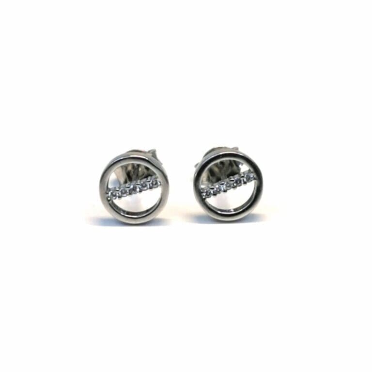 Silver white centre stone circle contour stud earrings