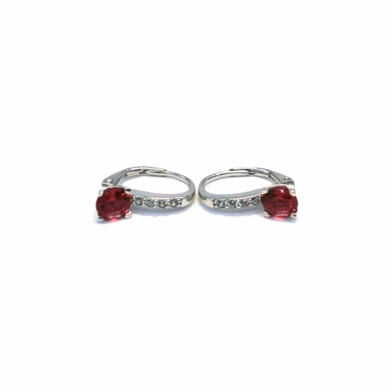 Silver white-red stone earrings with patent closure