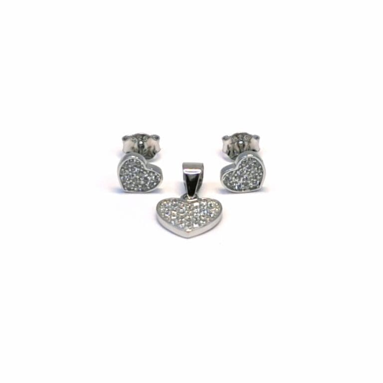 White stone heart earrings with silver plug earrings pendant
