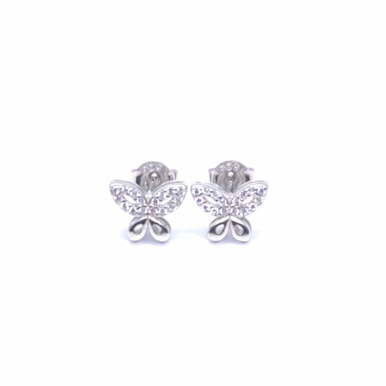 Silber Sterling Silber weißer Stein Schmetterling Ohrringe