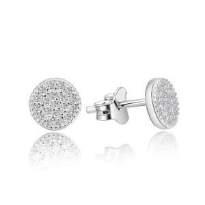 Silver round white stud stud earrings with white gemstone