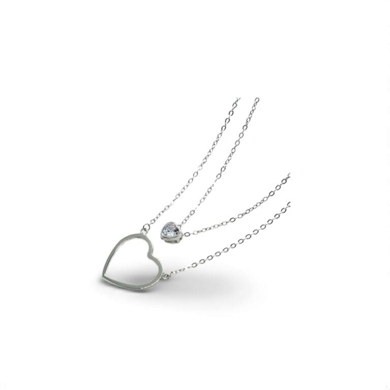 Double row silver necklace with heart pendant