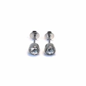 Silver white 1 stone button stud earrings