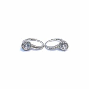 Silver white round stone earrings with patent closure
