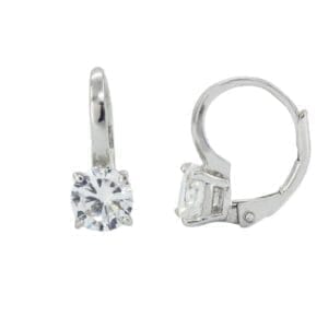 Silver white small stone 4 claw earrings with patent closure