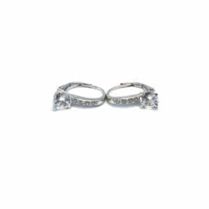 Silver white stone 4-claw earrings with patent closure