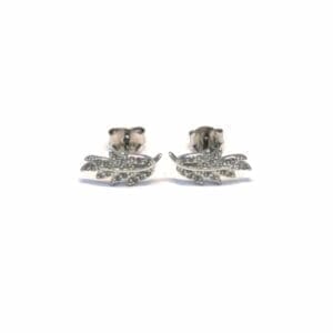 Silver white stone leaf stud earrings