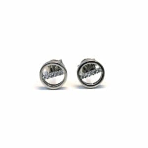 Silver white centre stone circle contour stud earrings