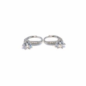 Silver earrings with patent closure and white stone