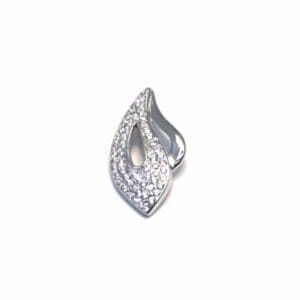 White stone double contoured leaf pendant