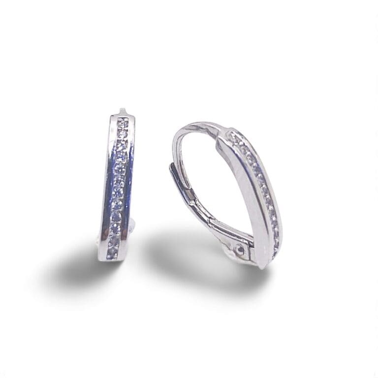 Silver white stone elegant single row patent closure earrings