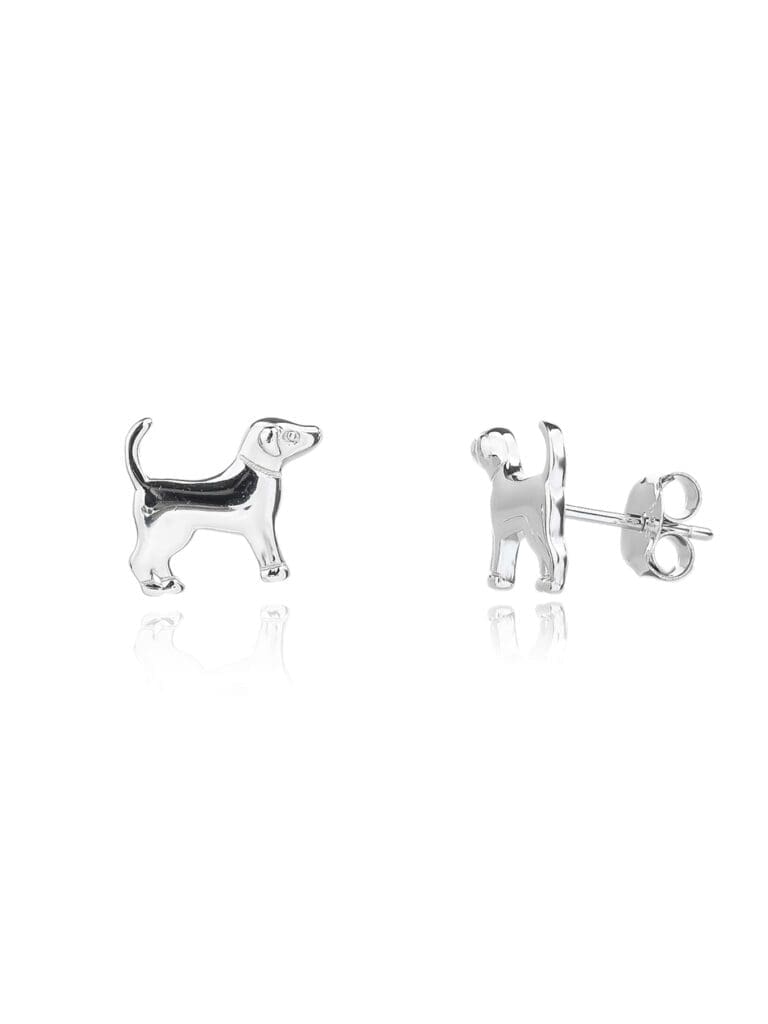 Silver dog stud earrings